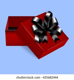 Square gift box with a stylish red and black bow trim, a great addition to expensive gifts or jewellery. 