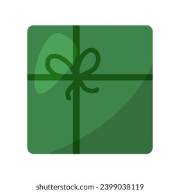 Square gift box wrapped in green paper tied with rope, vector
