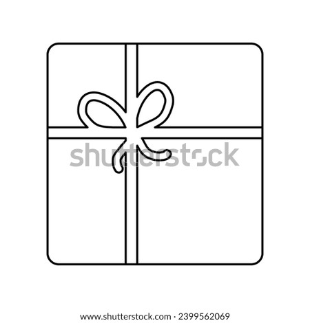 Square gift box wrapped in paper tied with rope, doodle style flat vector outline for coloring book