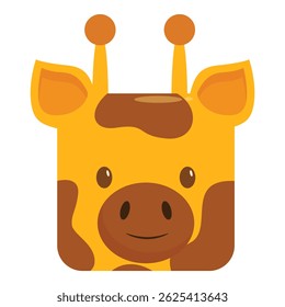Square giraffe face with big eyes smiling and looking forward