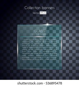 Square glass banners shine shape template on transparent background