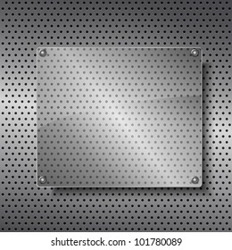 Square glass board on metal background, vector eps10 illustration