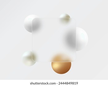 
Square glass frame. Vector illustration with blurry floating colored spheres.