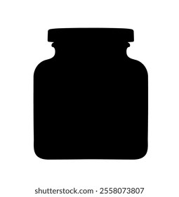 Square Glass Jar Silhouette Isolated On White Background,  Icon Vector Illustration Design.

