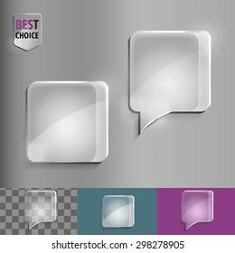Square glass speech bubble icons with soft shadow on gradient background . Vector illustration EPS 10 for web.