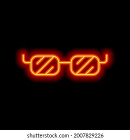 Gafas cuadradas, icono simple. Estilo neón naranja sobre fondo negro. Icono lineal claro con trazo editable