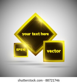 Square glossy golden speech bubble with black glass inside