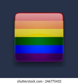 Square glossy high quality icon with rainbow flag on dark blue background