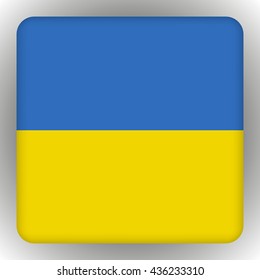 Square glossy high quality icon with national flag of Ukraine .