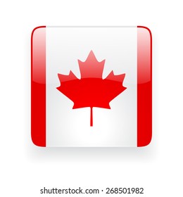 Square glossy icon with national flag of Canada on white background