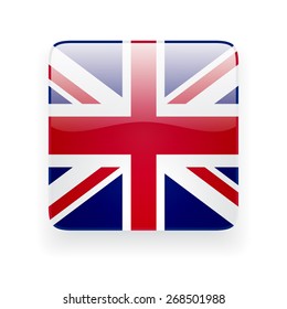 Square glossy icon with national flag of the UK on white background