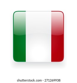 Square glossy icon with national flag of Italy on white background