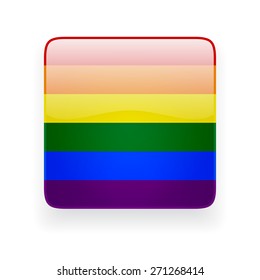 Square glossy icon with rainbow flag on white background