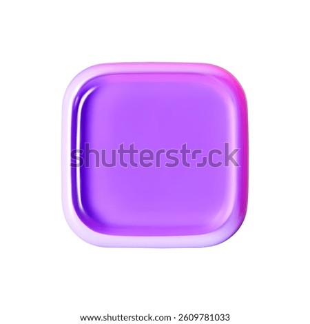 Square glossy plastic box in pink-purple holographic tones. Perfect as an icon holder, interface button, or dashboard UI element.