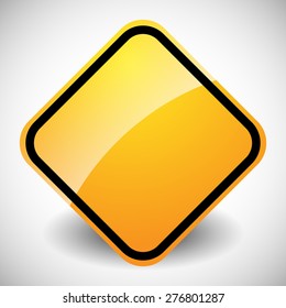Square glossy road sign in yellow, orange with blank space isolated on white.