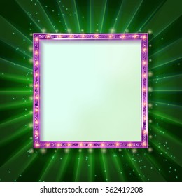 Square glowing frame on dark background in retro style. Vector illustration