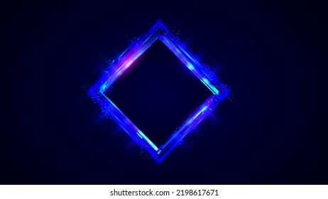 square glowing neon frame with blue light for your text, vector illustration