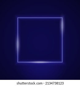 Square glowing neon frame. Geometric border bright shine vector illustration.