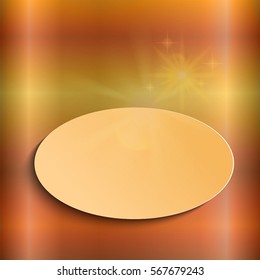 The square gold background and oval banner