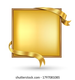 Square Gold banner with gold ribbon. Vector illustration for promotion and presentation background.