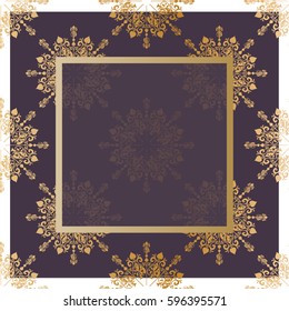 Square Gold  Floral Frame Navy