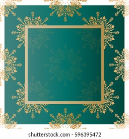 Square Gold Floral Frame Turquoise