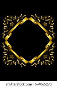 Square gold frame collected from a gold ribbon with calligraphic ornament