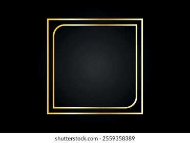 Square gold frame with curved corners on a black background