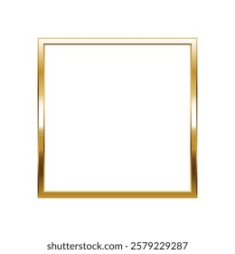 Square gold frame. Isolated luxury square golden border. Gold square flat frame mockup design element. Vector illustration.