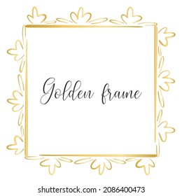 Square gold frame isolated vector illustration. Deciduous botanical rim. Golden template