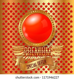 The square gold pattern background with sale label - Premium special offer