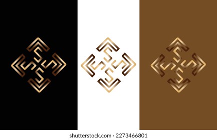 Square gold pattern golden initial letter s with artistic geometric line logo design