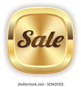 Square gold sale button on white background
