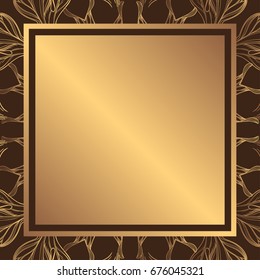 A square golden background with a decorative frame and an abstract pattern.