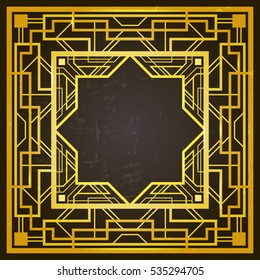 Square golden and black retro frame, art deco style of 1920s. Removable grunge effect applied.