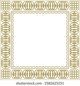 Square golden frame with geometric pattern and additional wavy outline. Version 4. Vector illustration