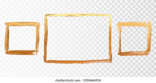 Square golden frame . Luxury vintage border, Label, logo design element.Abstract gold brush. Hand drawn vector Illustration. 