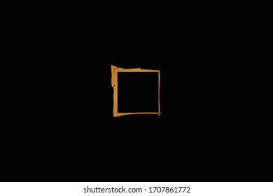 Square golden frame on a black background. Luxury vintage border  Label  logo design element. Hand drawn vector Illustration. Abstract gold brush