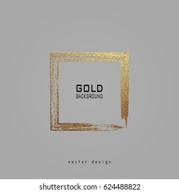 Square Golden Frame On A Grey Background. Luxury Vintage Border, Label, Logo Design Element. Hand Drawn Vector Illustration. Abstract Gold Brush