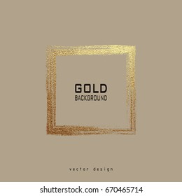 Square golden frame on a grey background. Luxury vintage border, Label, logo design element. Hand drawn vector Illustration. Abstract gold brush