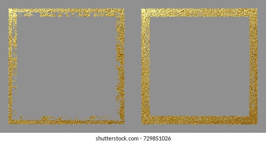 Square golden frame on a grey background. Luxury vintage border, Label, logo design element. Abstract gold vector Illustration.