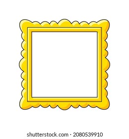 Square golden frame for pictures, art gallery paintings, photos, or mirror, isolated cartoon vector.