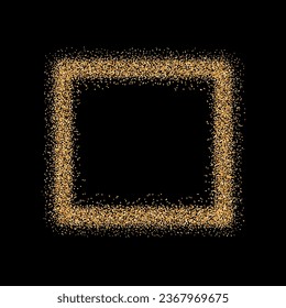 Square golden frame with scattered dots on black background.