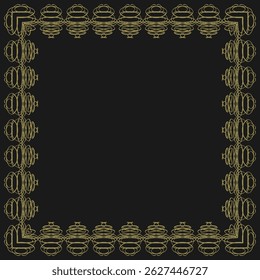 Marco cuadrado dorado con adorno vintage garabato. Fondo negro. Ilustración vectorial