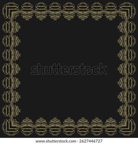 Square golden frame with scribble vintage ornament. Black background. Vector illustration