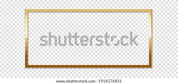 Square golden frame with shadow,\
isolated on transparent background. Golden border\
design.