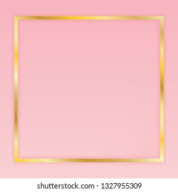 Square golden frame with shadow on pink gradient background, vector illustration