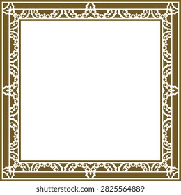 Square golden frame with a simple vintage ornament. Vector illustration