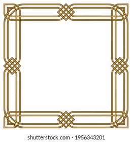 Square golden framework. Arabic, Celtic style. 