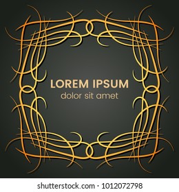 A square golden monogram element on a dark background. Vector illustration.
